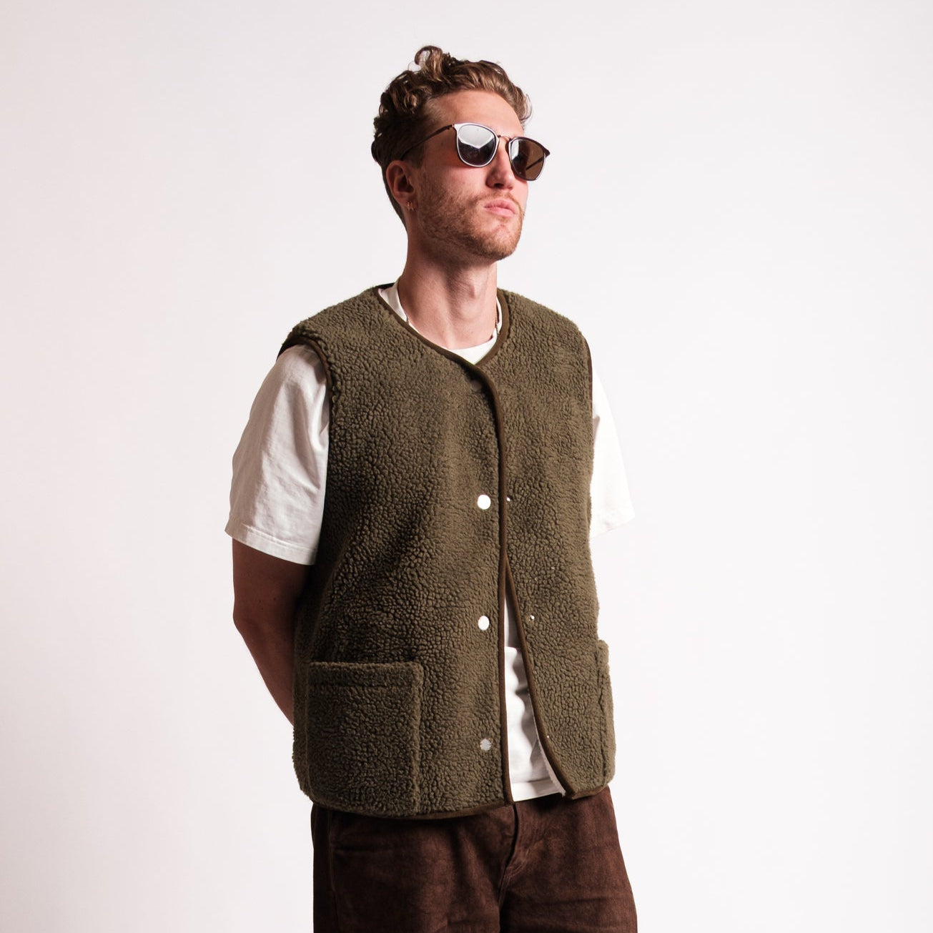 Green and White Reversible Fleece Vest