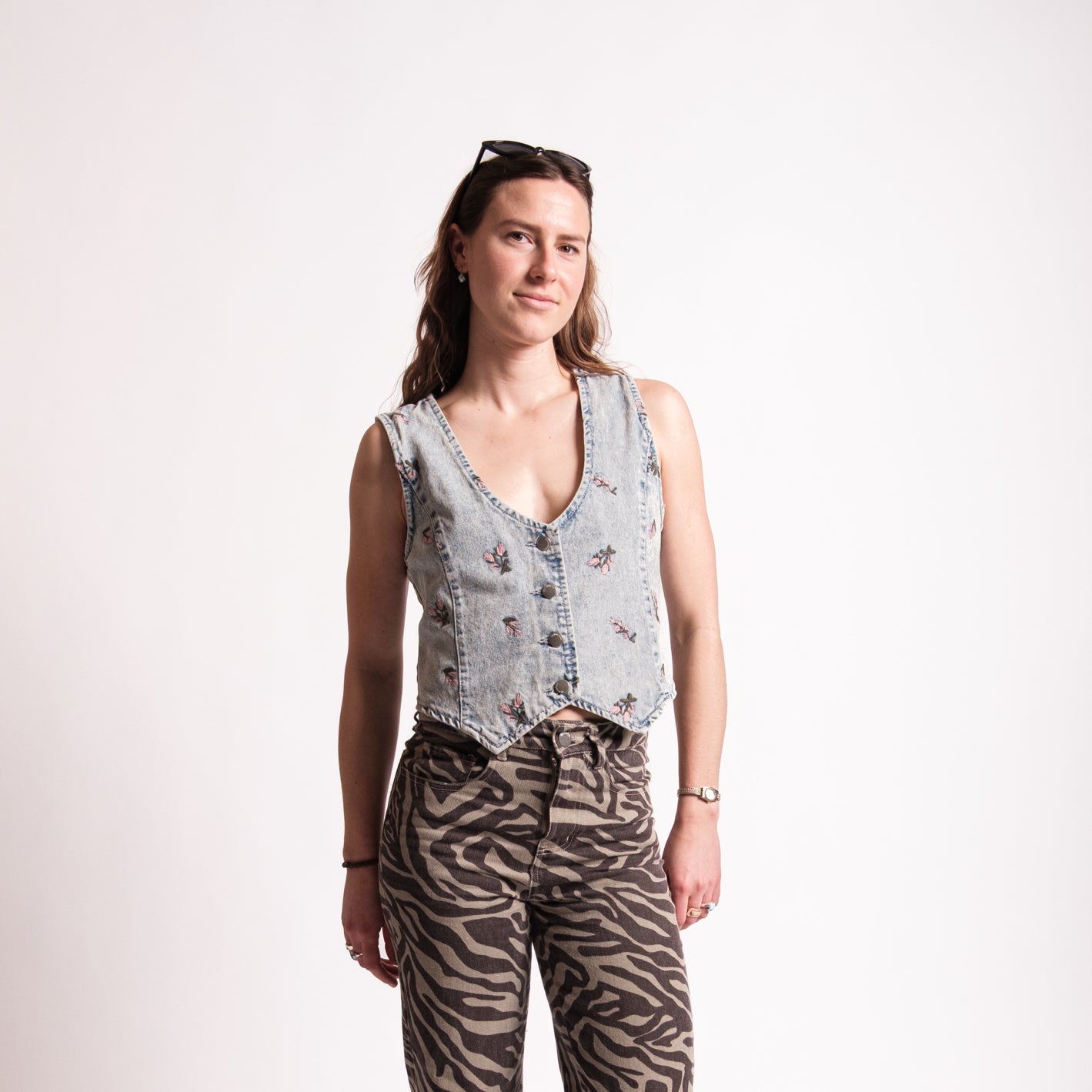 Denim Flower Embroidered vest
