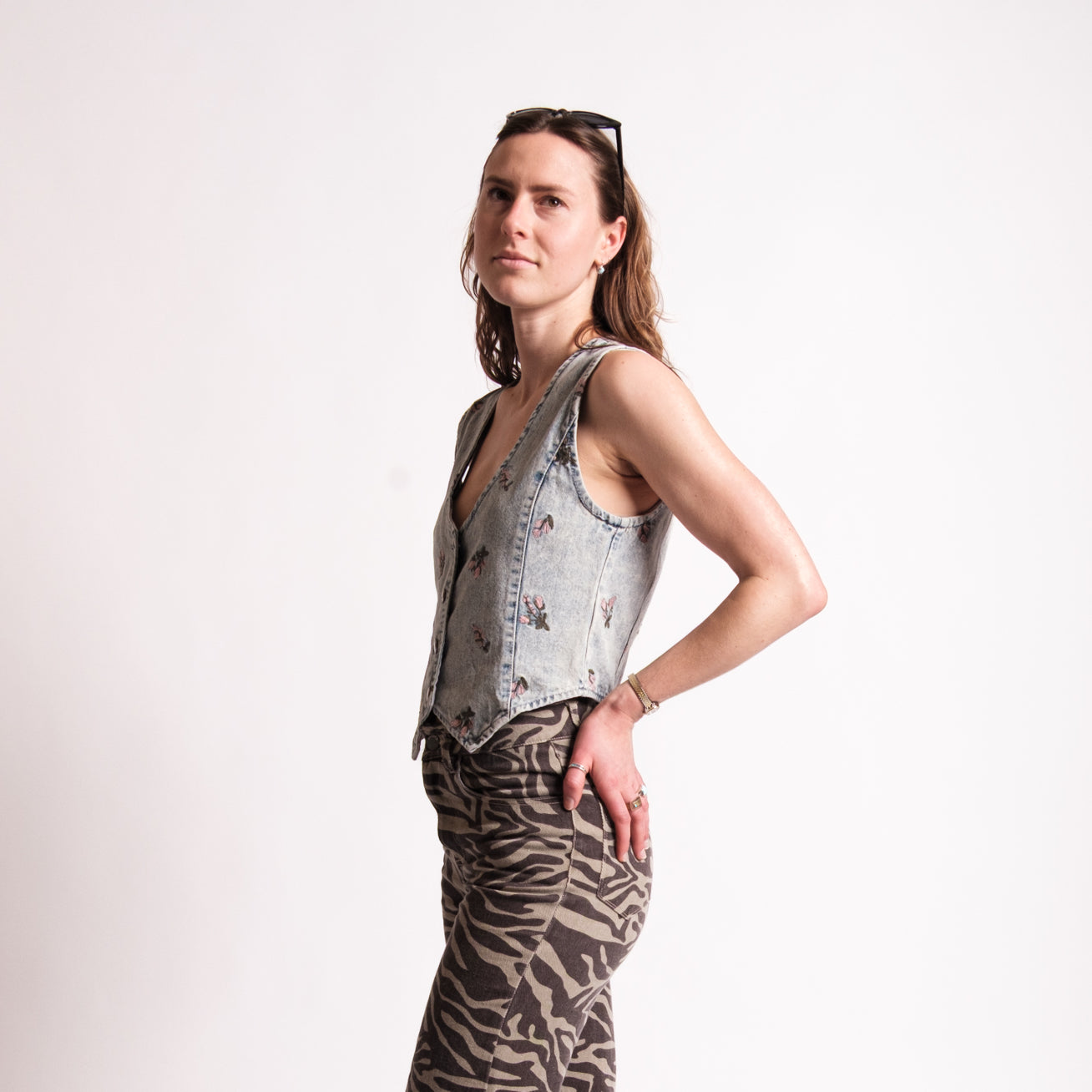 Denim Flower Embroidered vest