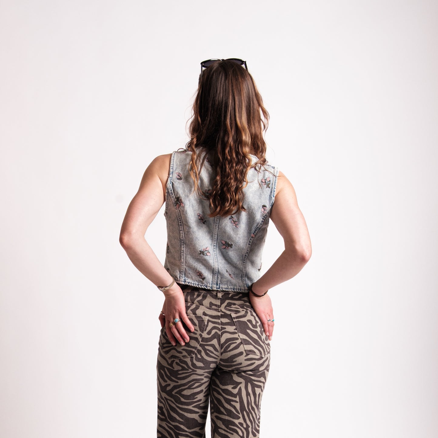 Denim Flower Embroidered vest