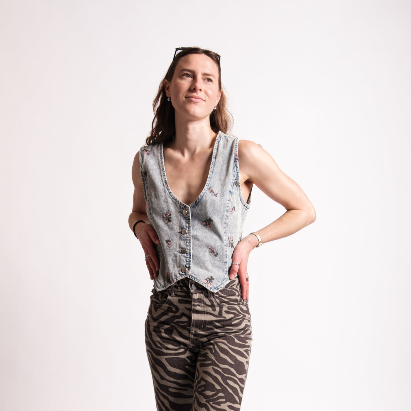 Denim Flower Embroidered vest