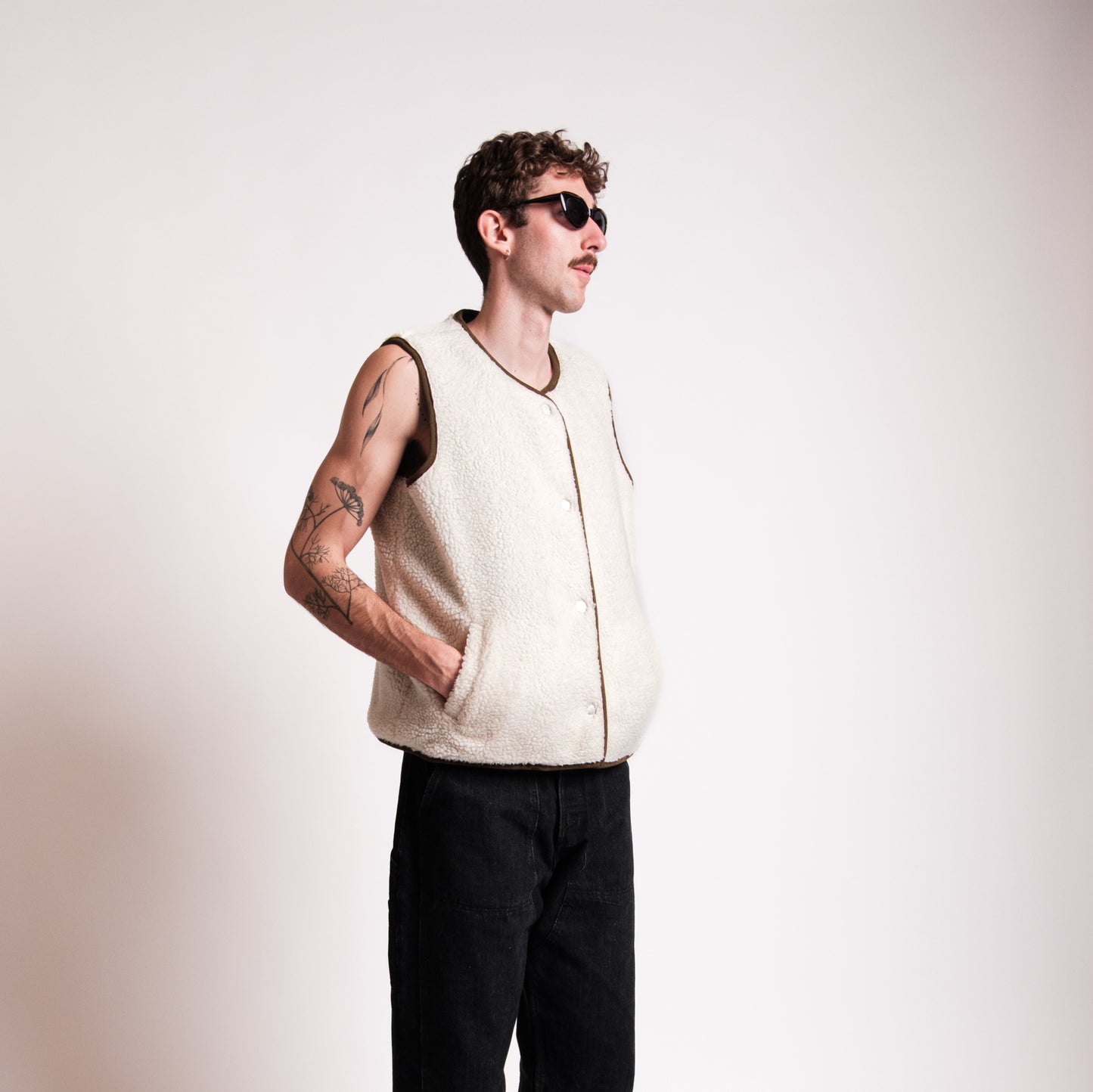 Green and White Reversible Fleece Vest