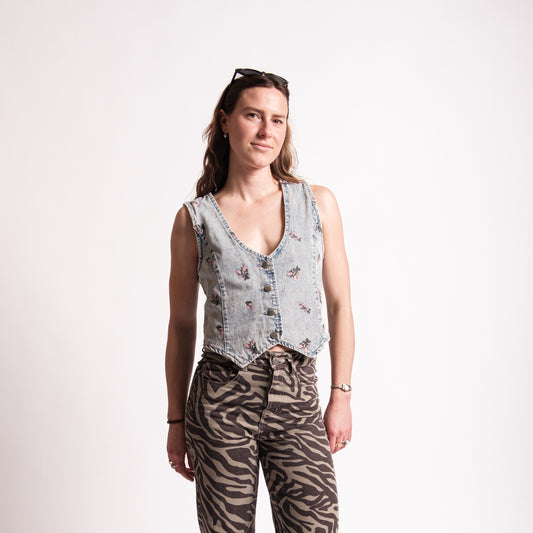 Denim Flower Embroidered vest